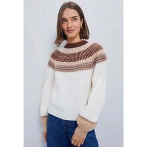 Hyacinth House Color Block Fair Isle Nordic Bishop Sleeve Sweater Cream Size L